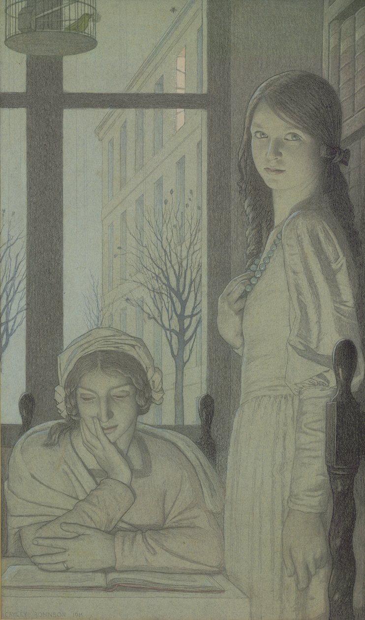 Interiér - Večer, 1915 (tužka, wash a kvaš) od Frederick Cayley Robinson