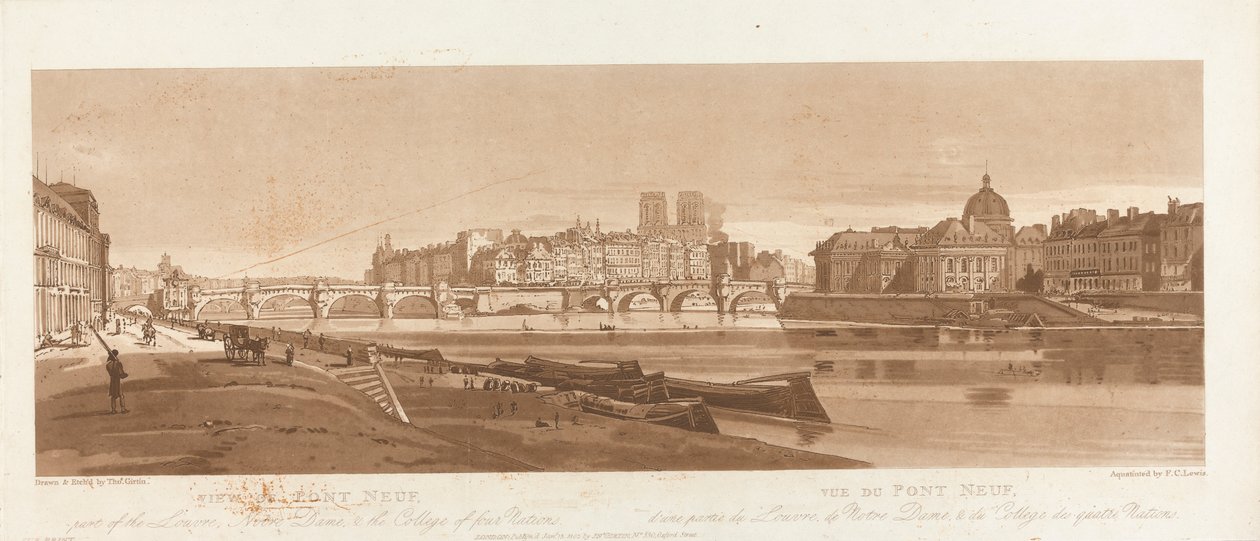 Pohled na Port Neuf, část Louvru, Notre Dame a College of Four Nations, 1803; Deska 7 z Views v Paříži, Emanuel Volume tracing of plate B1981.25.2616 od Frederick Christian Lewis the Elder