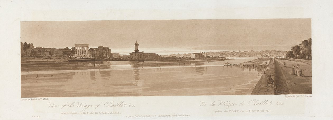 Pohled na vesnici Chaillot & C. převzatý z Pont de la Concorde 1803; Deska 17 z Views v Paříži, Emanuel Volume obkreslování desky B1981.25.2626 od Frederick Christian Lewis the Elder