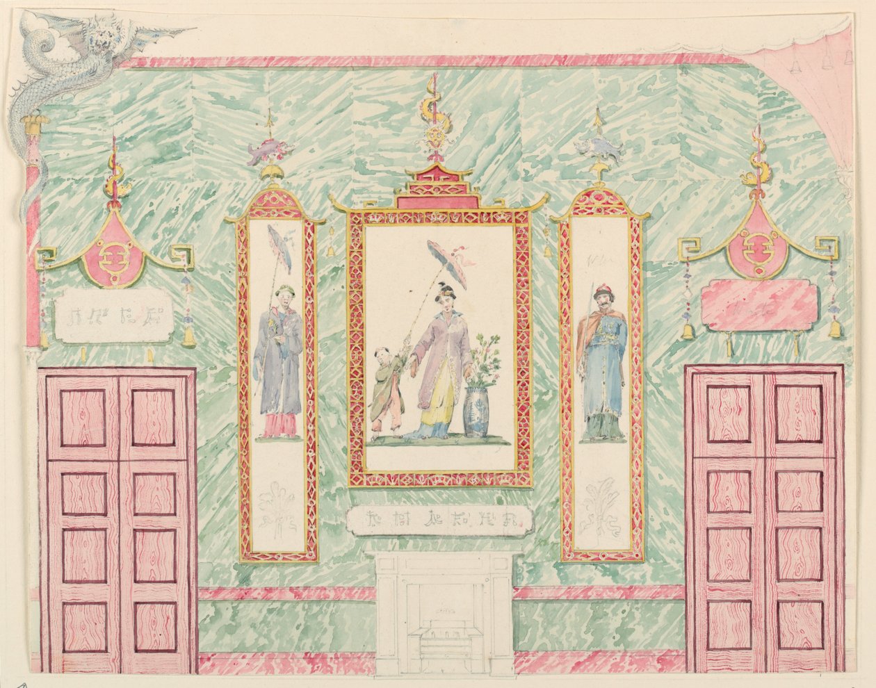 Kresba, průčelí stěny, pravděpodobně pro banketní sál, Royal Pavilion, Brighton, 1815-22 od Frederick Crace