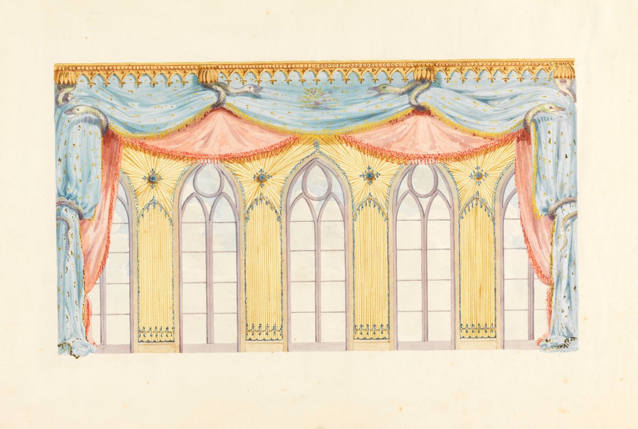Kresba, výzdoba oken, pravděpodobně pro východní stěnu hudebního sálu, Royal Pavilion, Brighton, 1820 od Frederick Crace