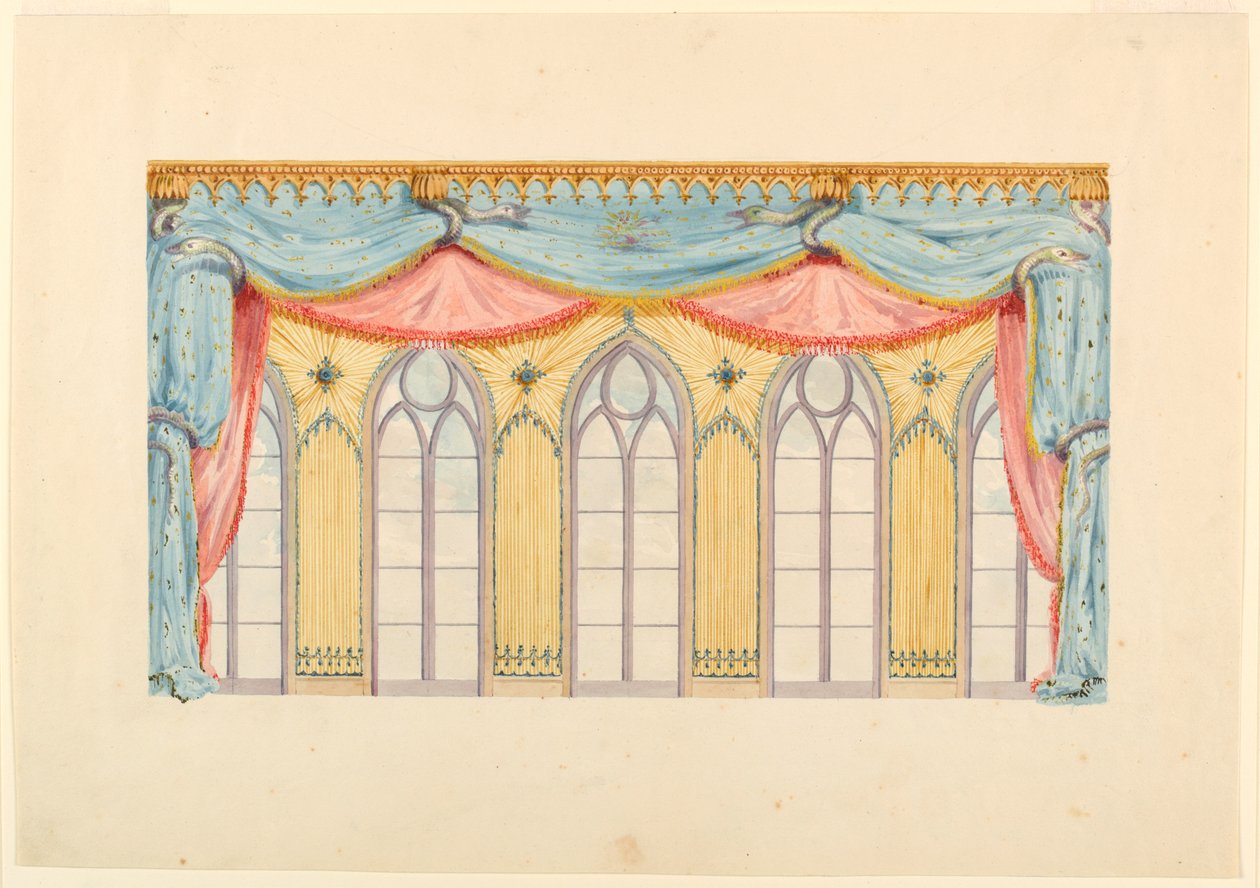 Kresba, výzdoba oken, pravděpodobně pro východní stěnu hudebního sálu, Royal Pavilion, Brighton, 1820 od Frederick Crace