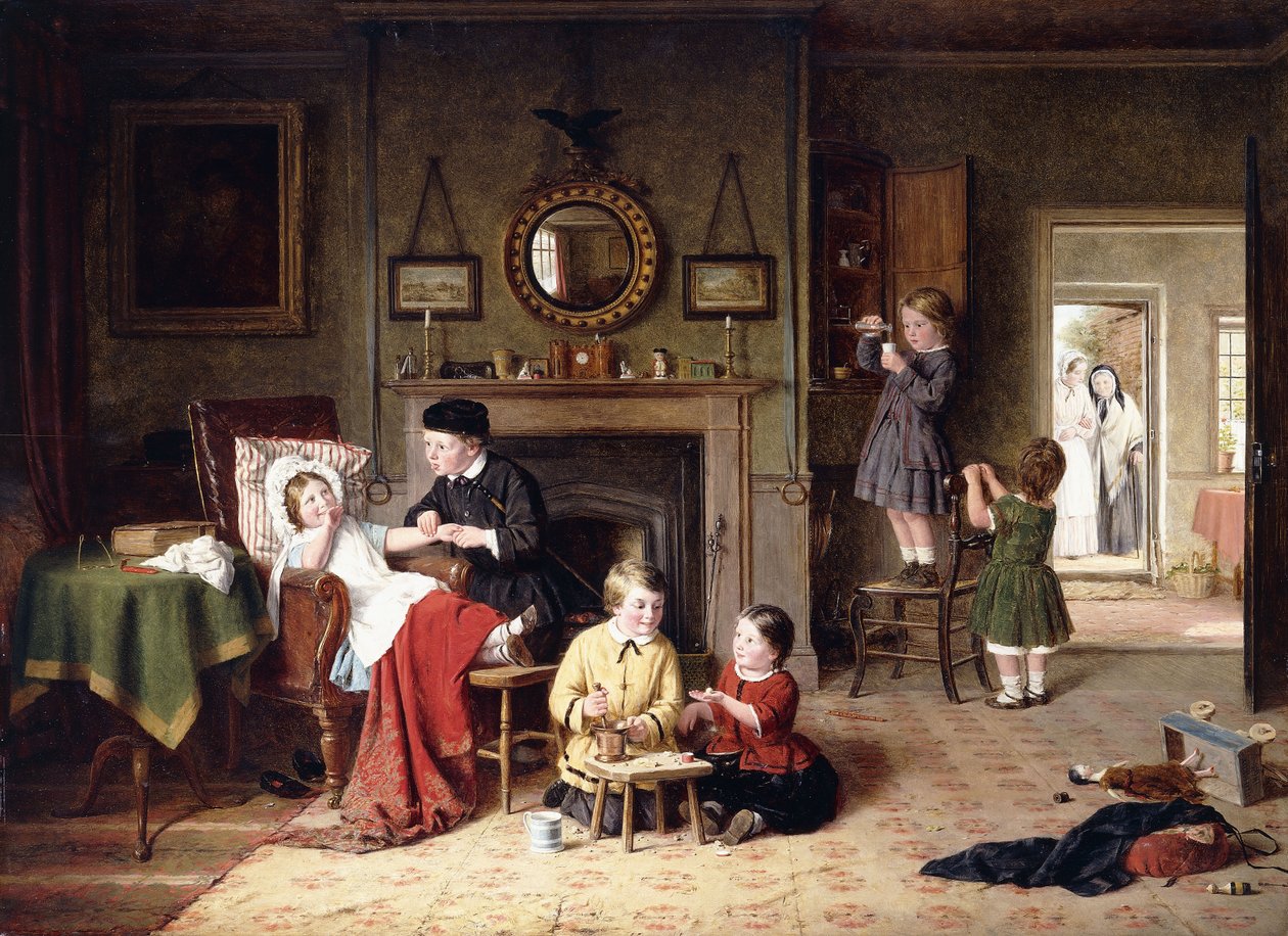 Hrající si na doktora, 1863 od Frederick Daniel Hardy