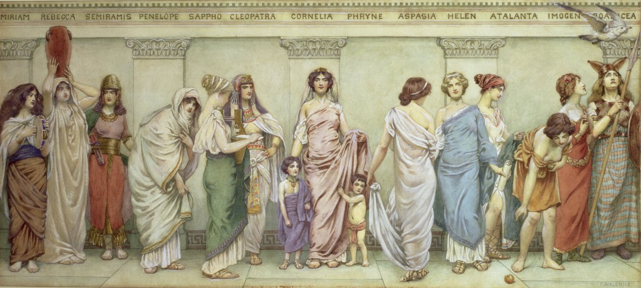 Velké ženy starověku: Miriam, Rebeka, Semiramis, Penelopa, Sapfó, Kleopatra, Kornélie, Fryna, Aspasia, Helena, Atalanta, Imogen a Boadicea. od Frederick Dudley Walenn