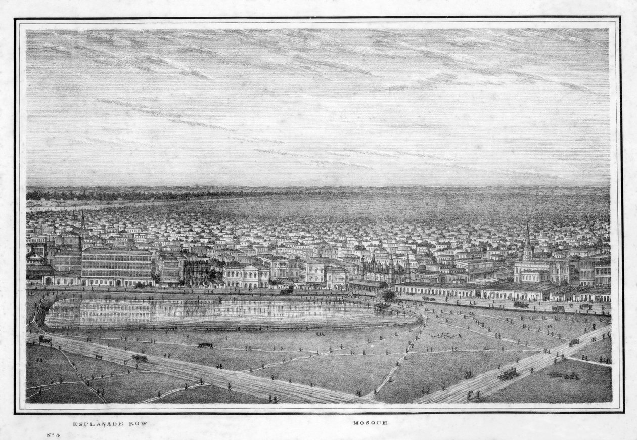 Esplanade Row a mešita, panorama Kalkaty, Indie, c1840. od Frederick Fiebig
