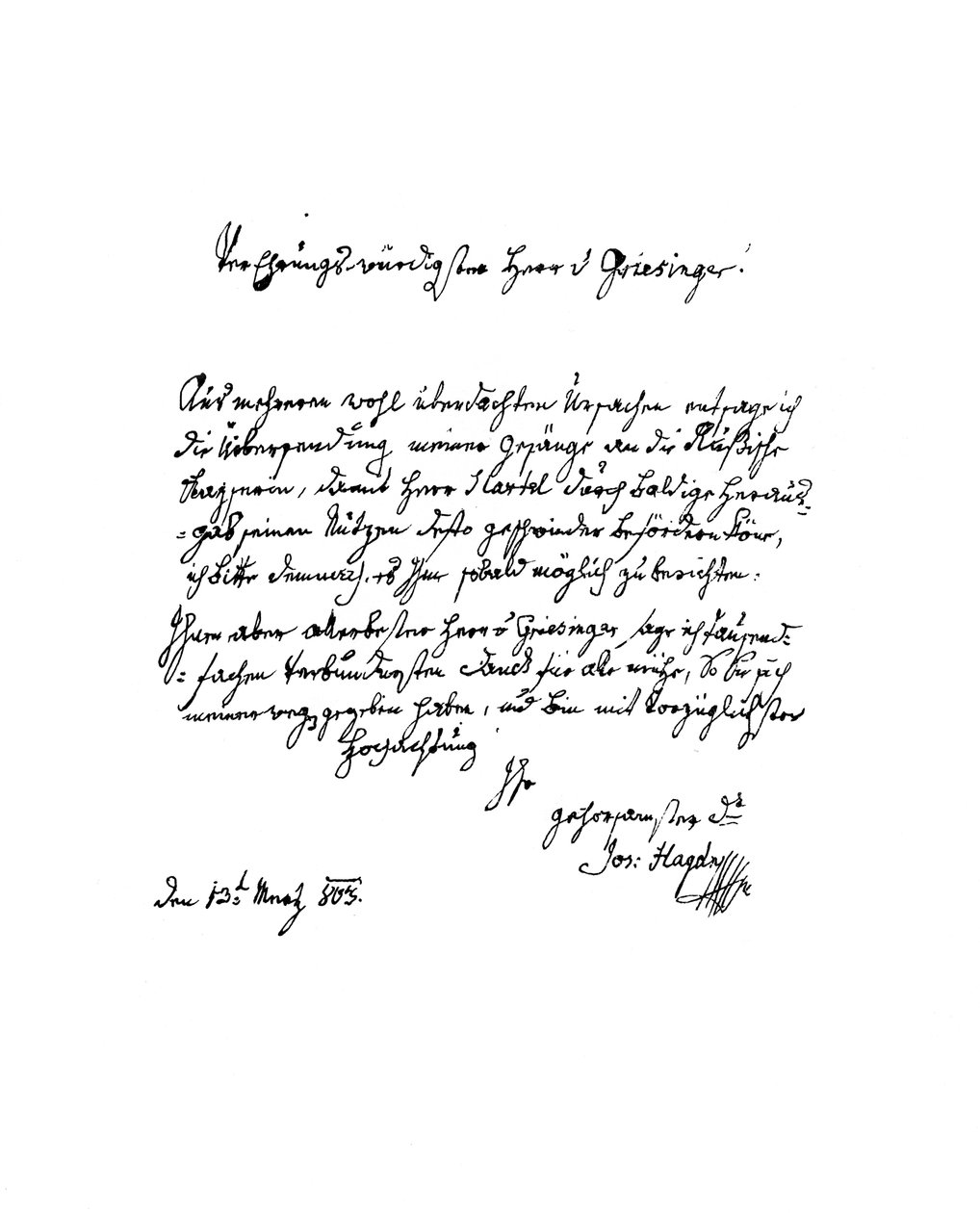 Dopis Francise Josepha Haydna panu von Griesingerovi, 1803 1865. od Frederick George Netherclift