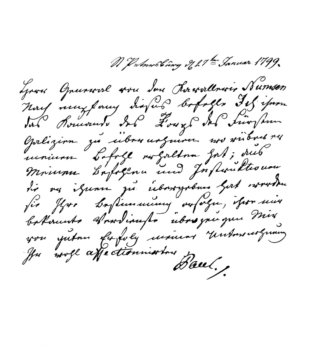 Dopis Pavla I., ruského císaře, generálu Numsenovi, 1799 1865. od Frederick George Netherclift