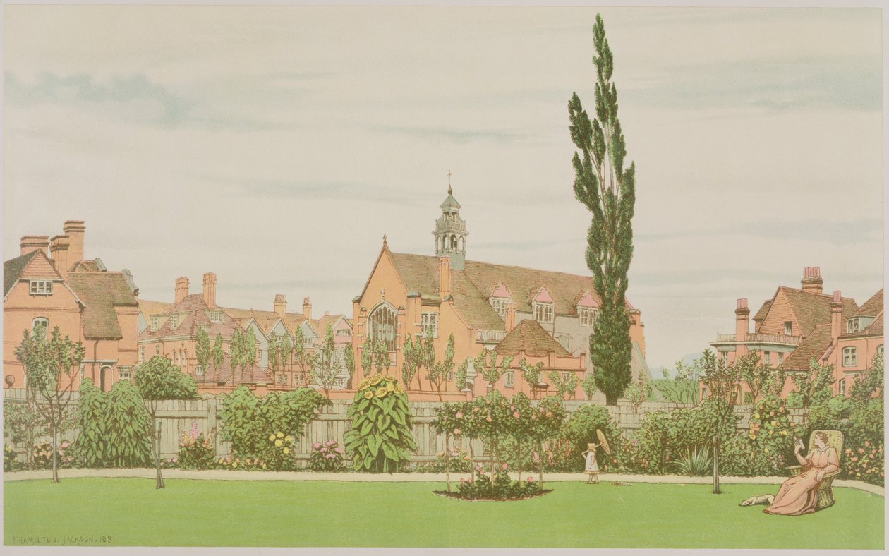 Kostel a fara, Bedford Park, 1881 od Frederick Hamilton Jackson