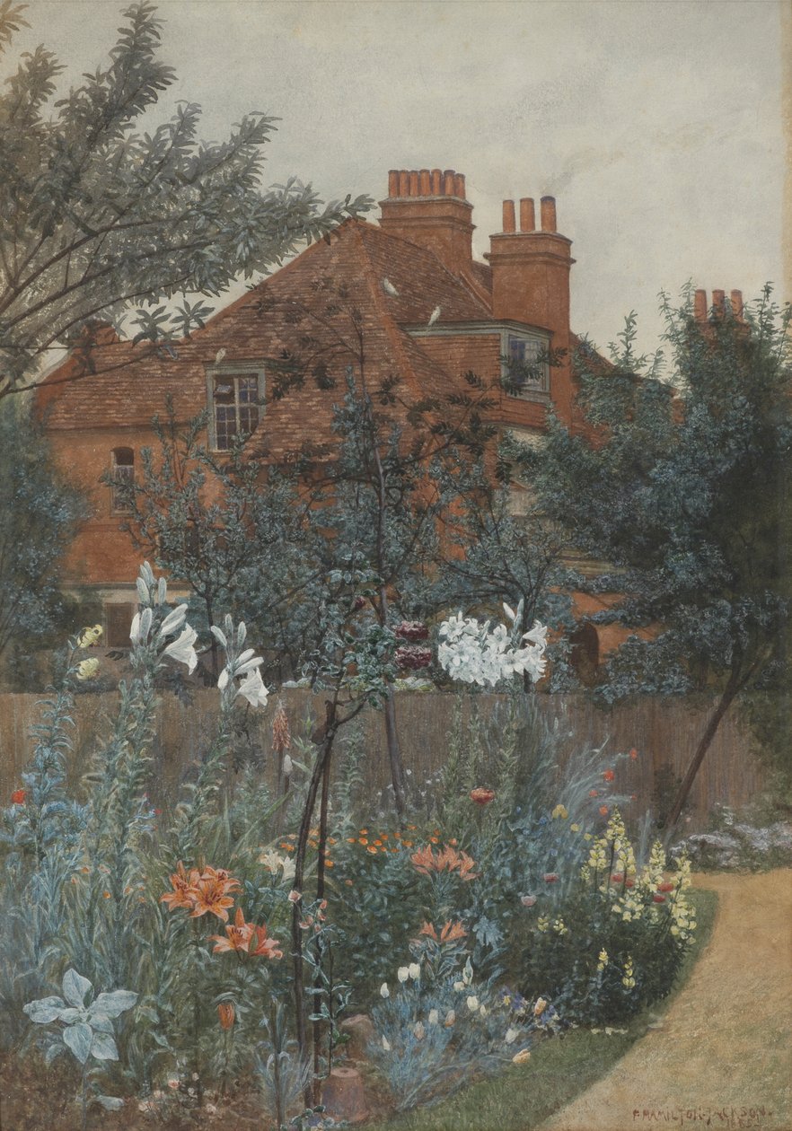 Pohled na zahradu v Bedford Park, 1885 od Frederick Hamilton Jackson