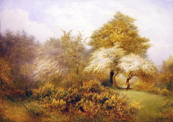 Spring Epping poblíž Buckhurst Hill (akvarel na papíře) od Frederick Henry Evans