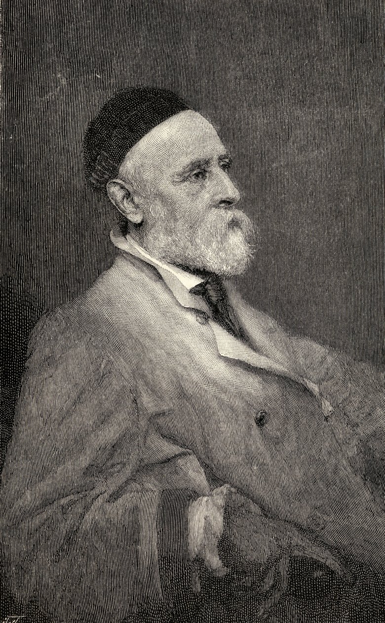 Portrét George Fredericka Wattse, vyrytý T. Johnsonem podle fotografie Hollyera, z 