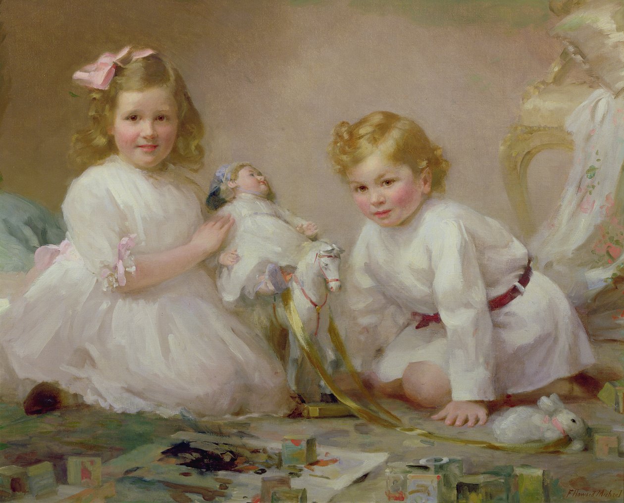 Hrající si bratr a sestra, 1915 od Frederick Howard Michael