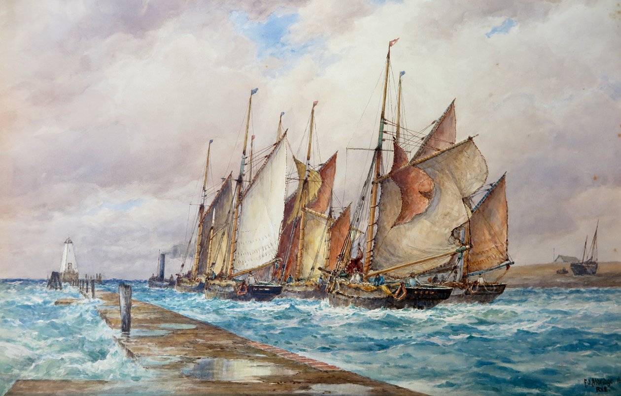Přístav Rye, Sussex: Odjezd rybářské flotily (akvarel) od Frederick James Aldridge