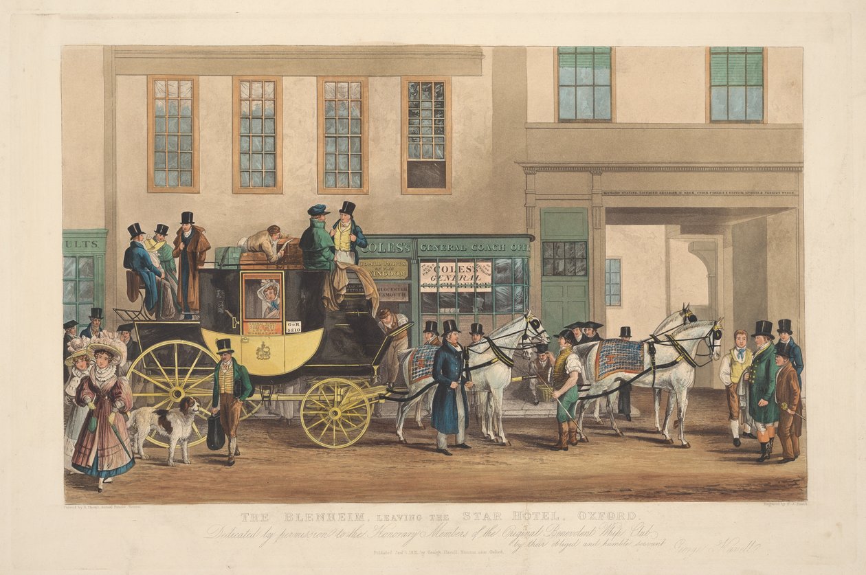 Koučování: The Blenheim, Leaving the Star Hotel, Oxford od Frederick James Havell