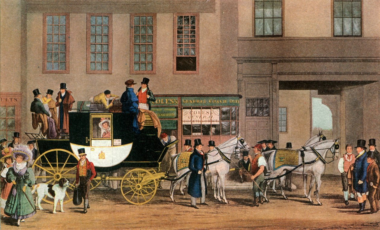 The Blenheim, Leaving the Star Hotel, Oxford, 1831 1927. od Frederick James Havell