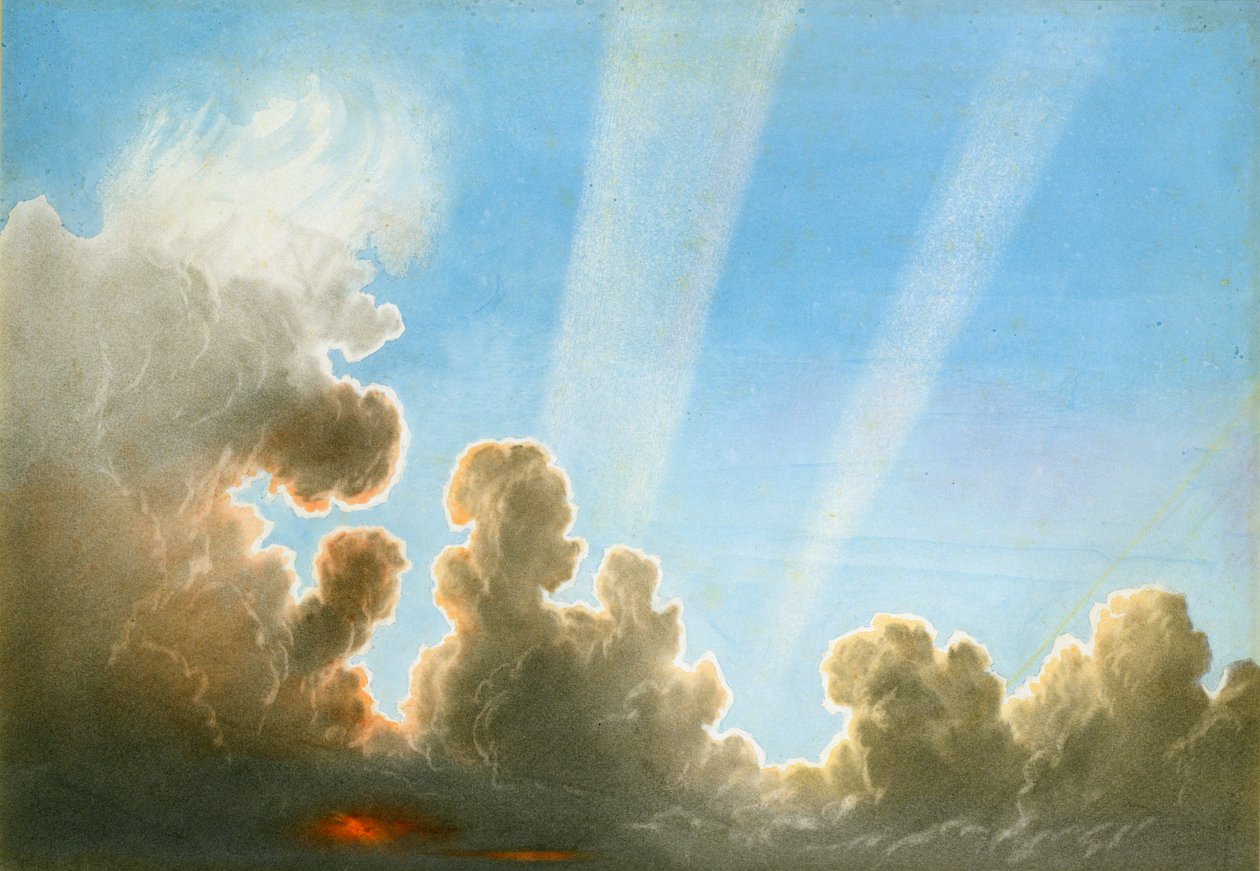 Bouřka přecházející přes černou zemi, západ slunce (wc a tužka na papíře) od Frederick Joseph Butler Lines