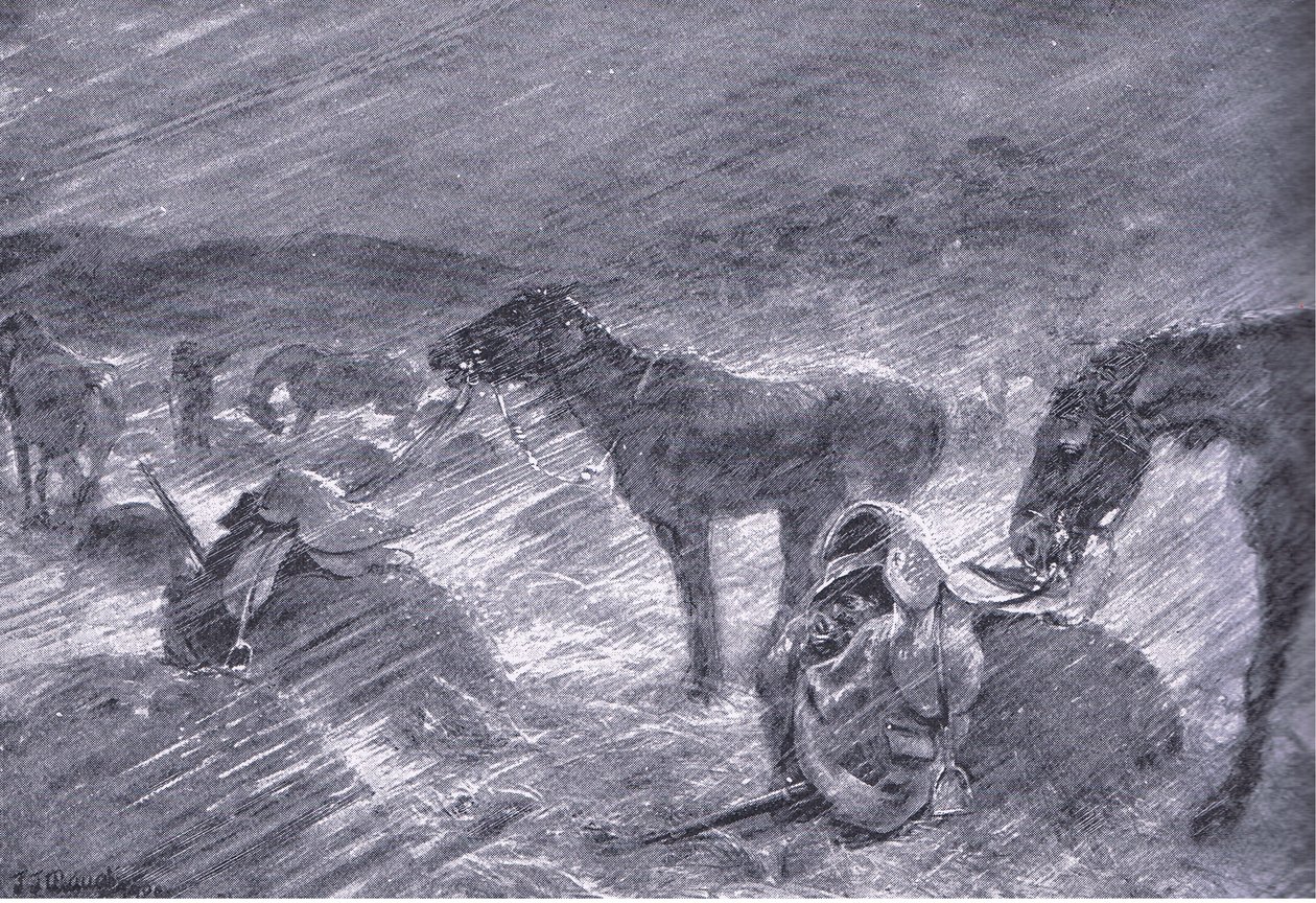 Jihoafrická krupobití, z After Pretoria: The Guerilla War vydané Harmsworth Bros Limited, 1901 od Frederick Judd Waugh