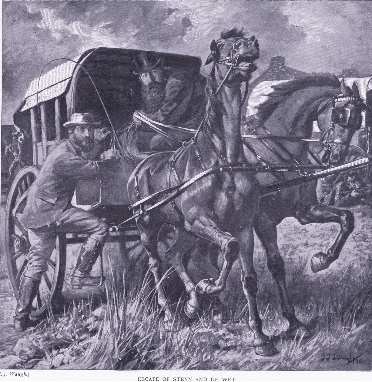Útěk Steyna a De Wita, ilustrace z Po Pretorii: Guerilla War, 1902 od Frederick Judd Waugh