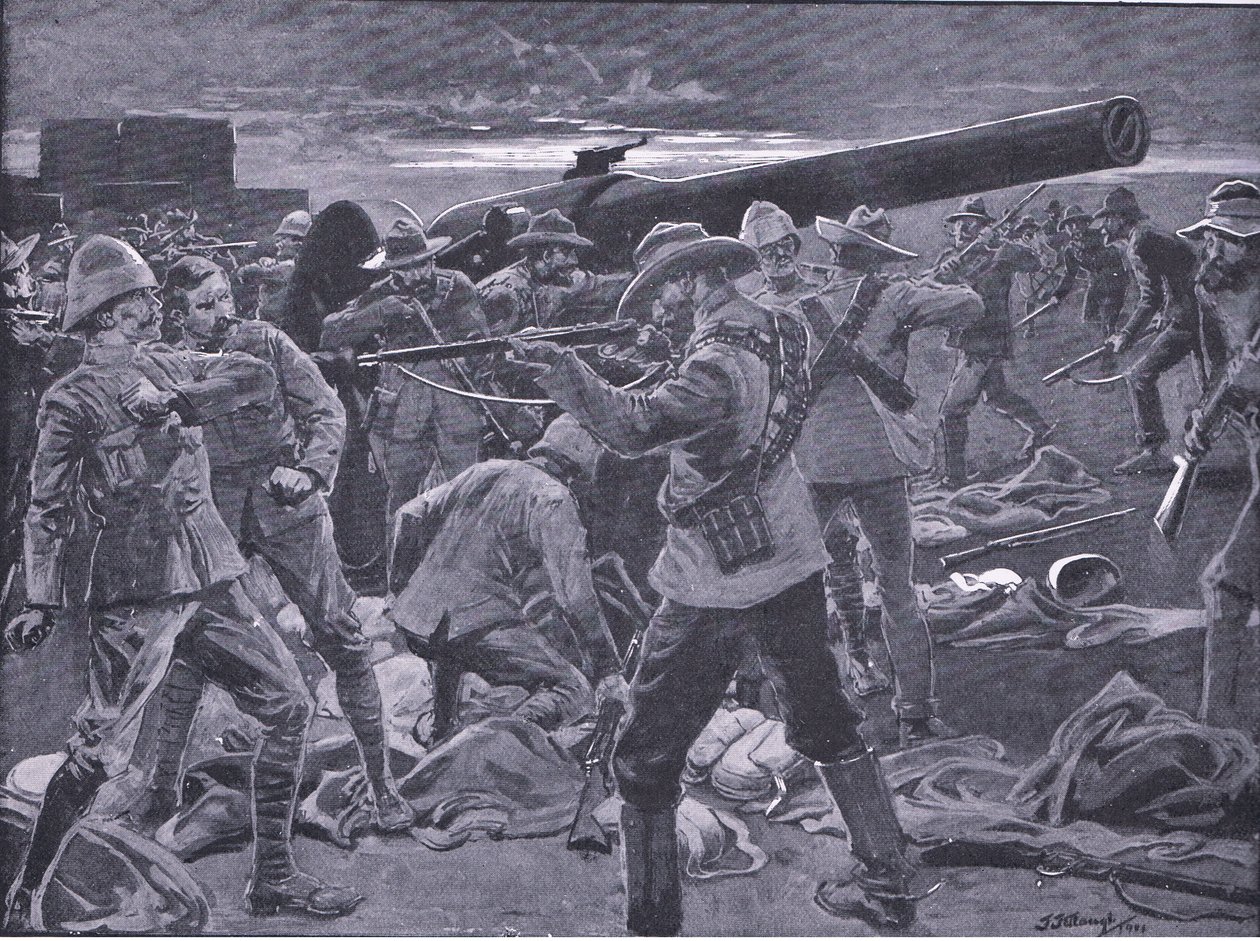 Útok na Gun Hill: z knihy After Pretoria: The Guerilla War, kterou vydalo nakladatelství Harmsworth Bros Limited v roce 1901. od Frederick Judd Waugh