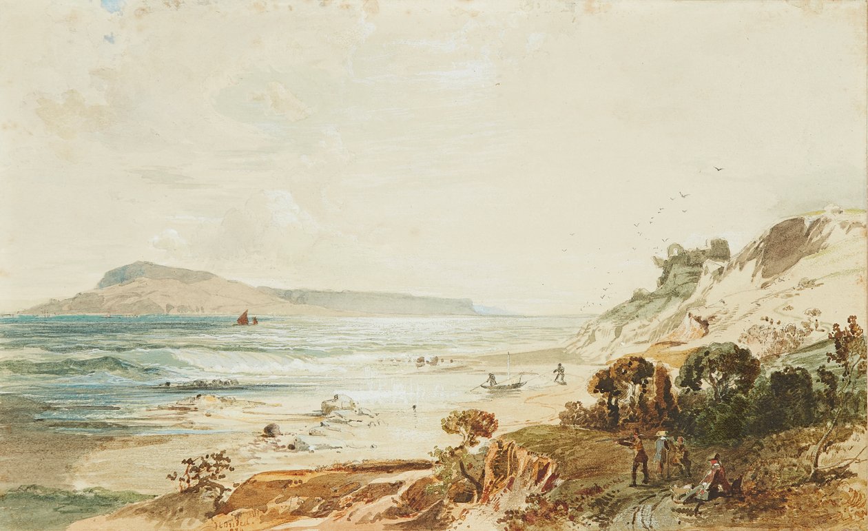 Pohled na hrad Portland a Sandsfoot, Dorset (akvarel) od Frederick Lee Bridell
