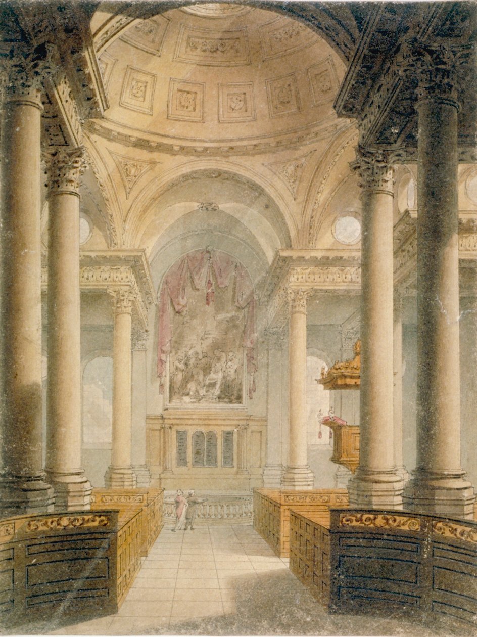 Interiér kostela St Stephen Walbrook, City of London, 1810 od Frederick Mackenzie