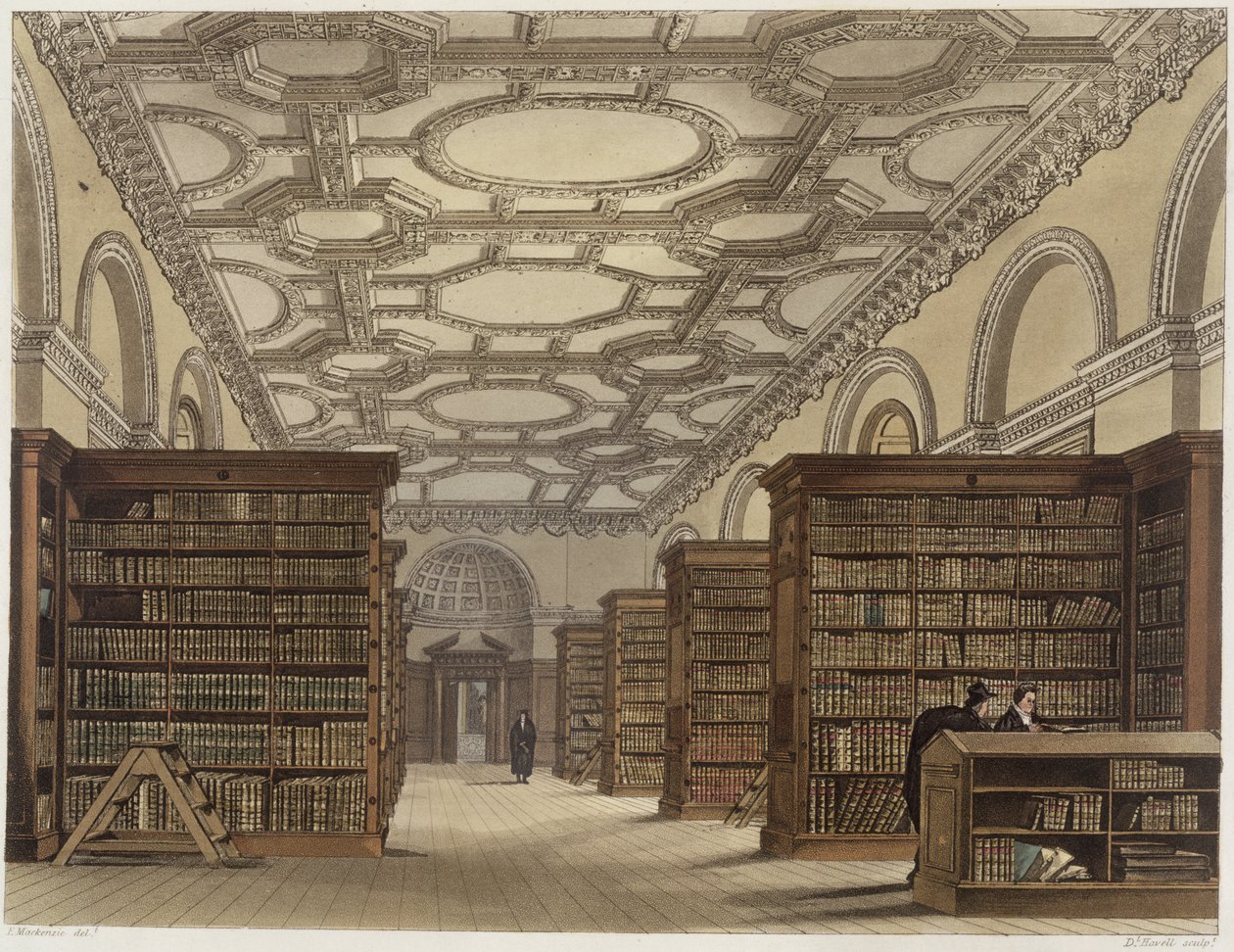 Interiér veřejné knihovny, Cambridge, z 