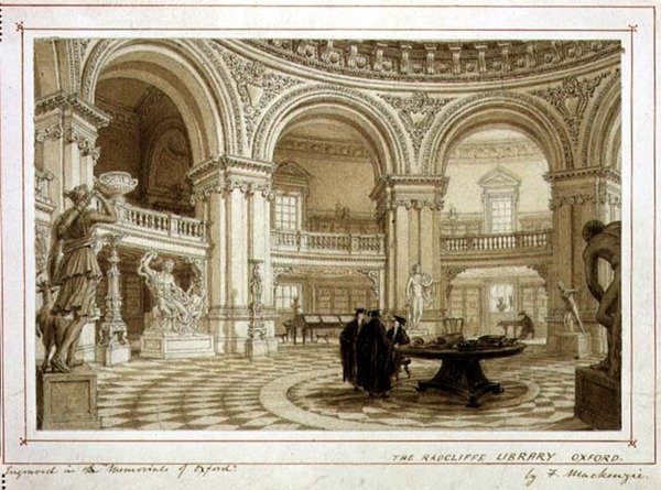 The Radcliffe Library, Oxford, c.1835 (akvarel na papíře) od Frederick Mackenzie