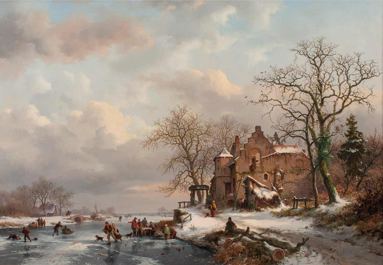 Zimní krajina s bruslaři na zamrzlé řece, 1862 od Frederick Marianus Kruseman