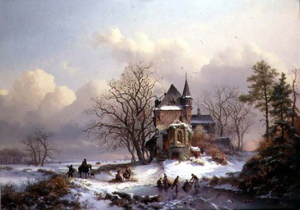 Zimní krajina s bruslaři (olej na plátně) od Frederick Marianus Kruseman