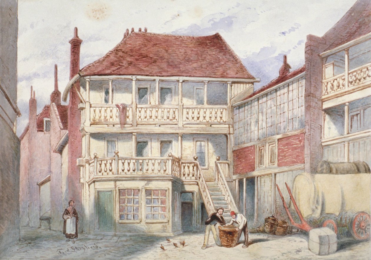 Pohled na French Horn Tavern, Holborn, Londýn, 1840 od Frederick Napoleon Shepherd
