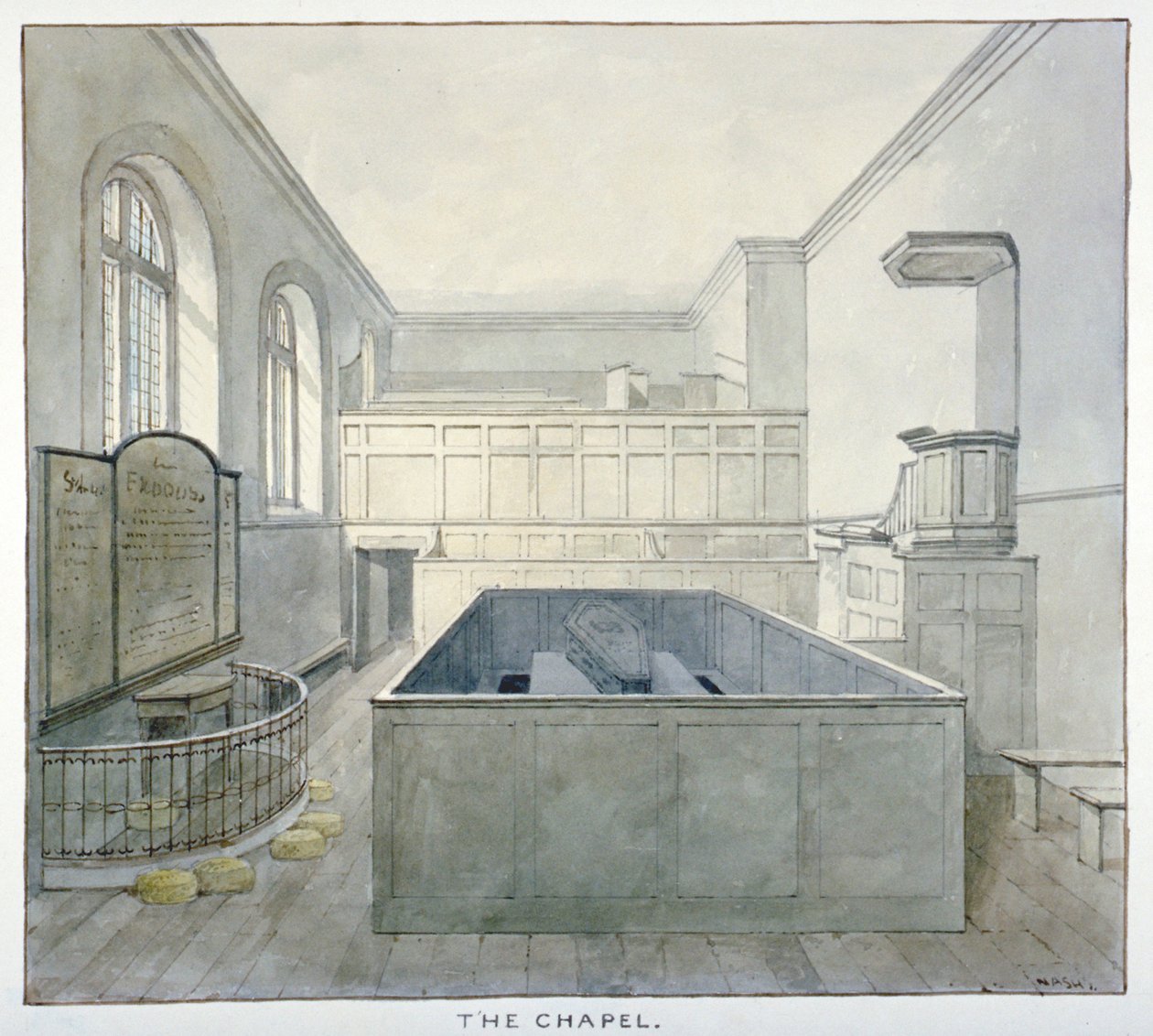 Vnitřní pohled na kapli ve věznici Newgate, Old Bailey, City of London, 1840 od Frederick Nash