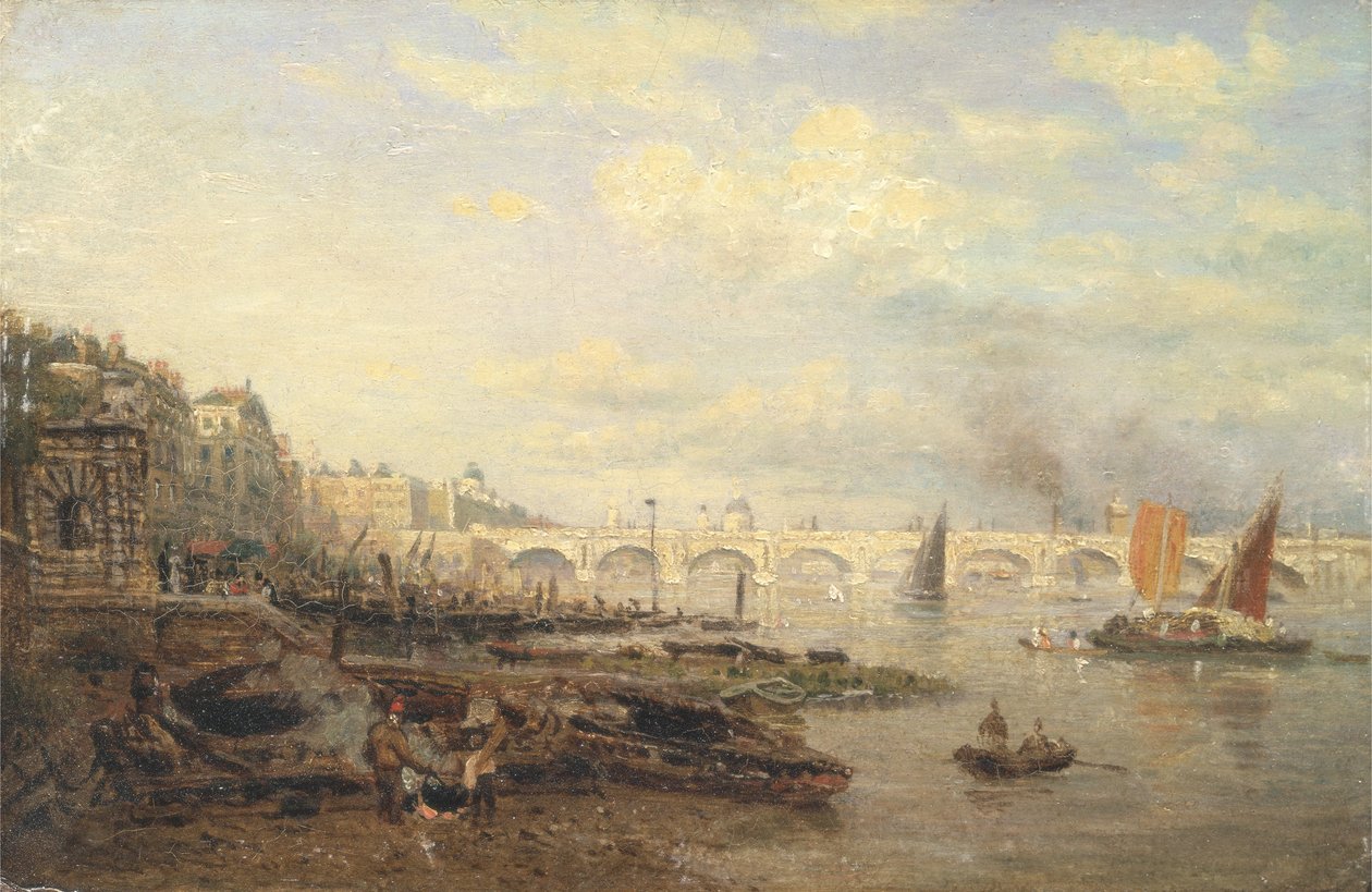 Most Temže a Waterloo ze Somerset House, kolem 1820-30 (olej na panelu) od Frederick Nash