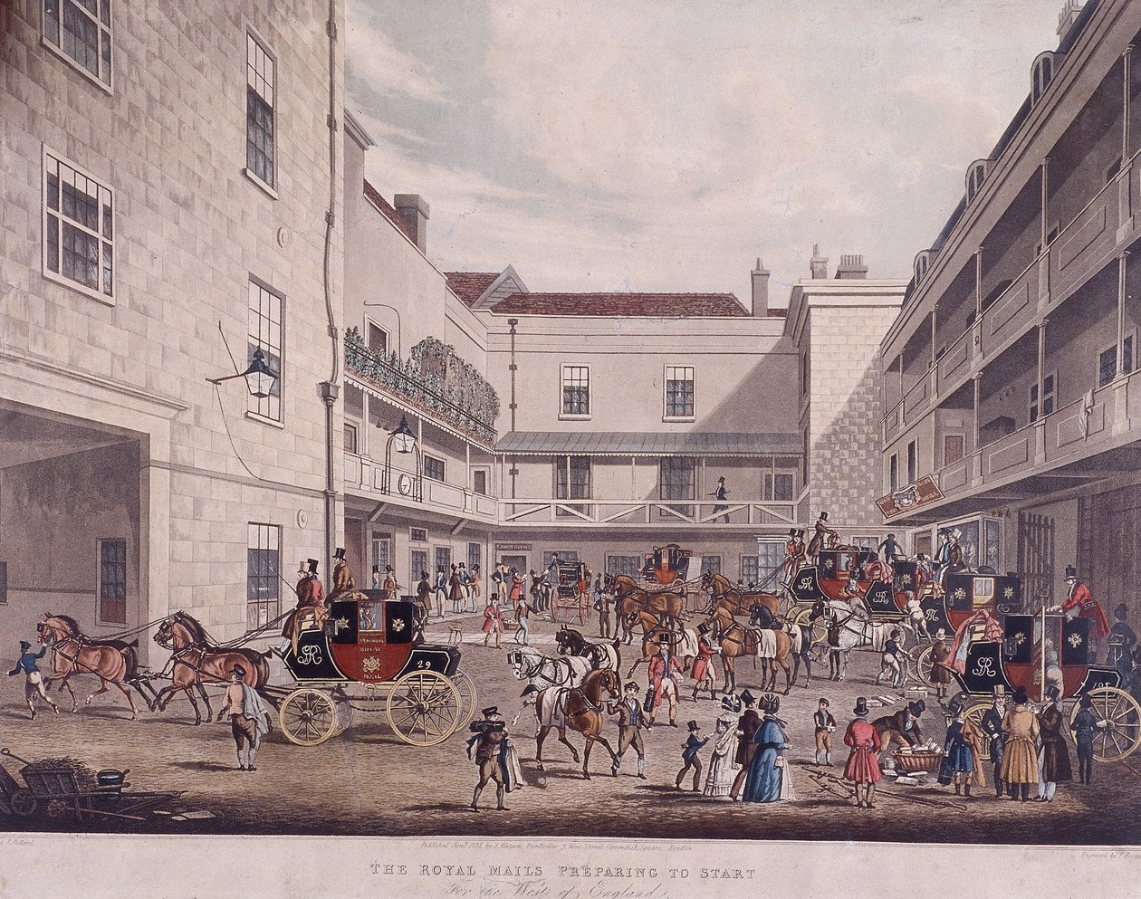 Royal Mail Coaches v Lad Lane, Londýn, 1831 od Frederick Rosenberg