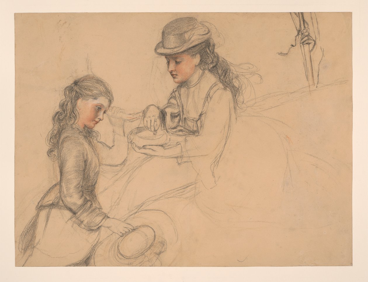 Studie dvou dívek se studiem ruky vpravo od Frederick Sandys
