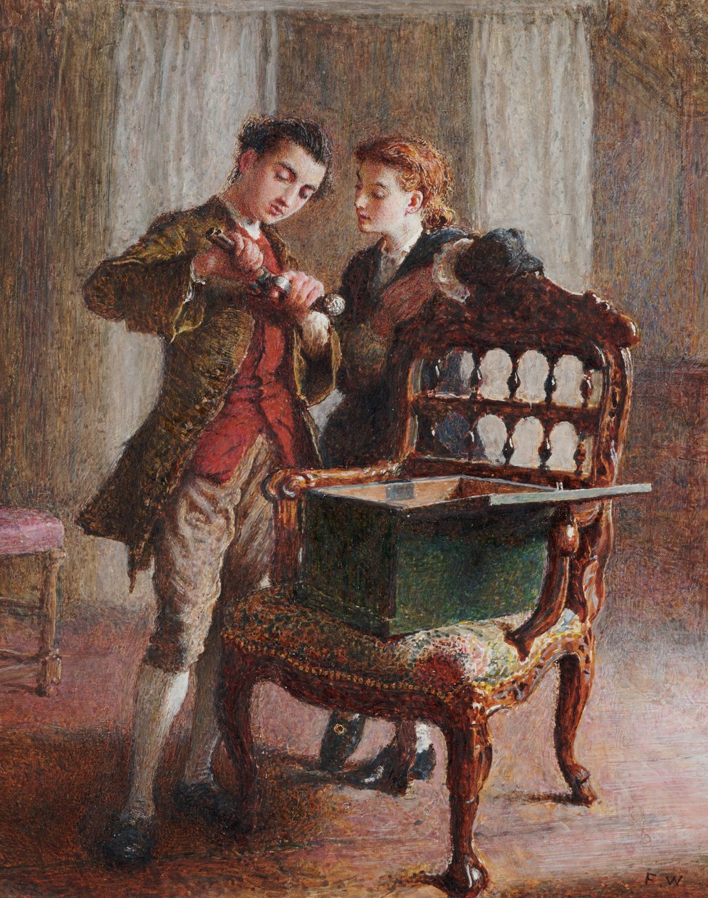 Scéna z přijímacího pokoje s impozantním otevřeným křeslem od Frederick Walker