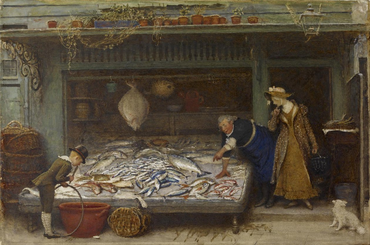 A Fishmongers Shop, 1873 (wc na papíře) od Frederick Walker
