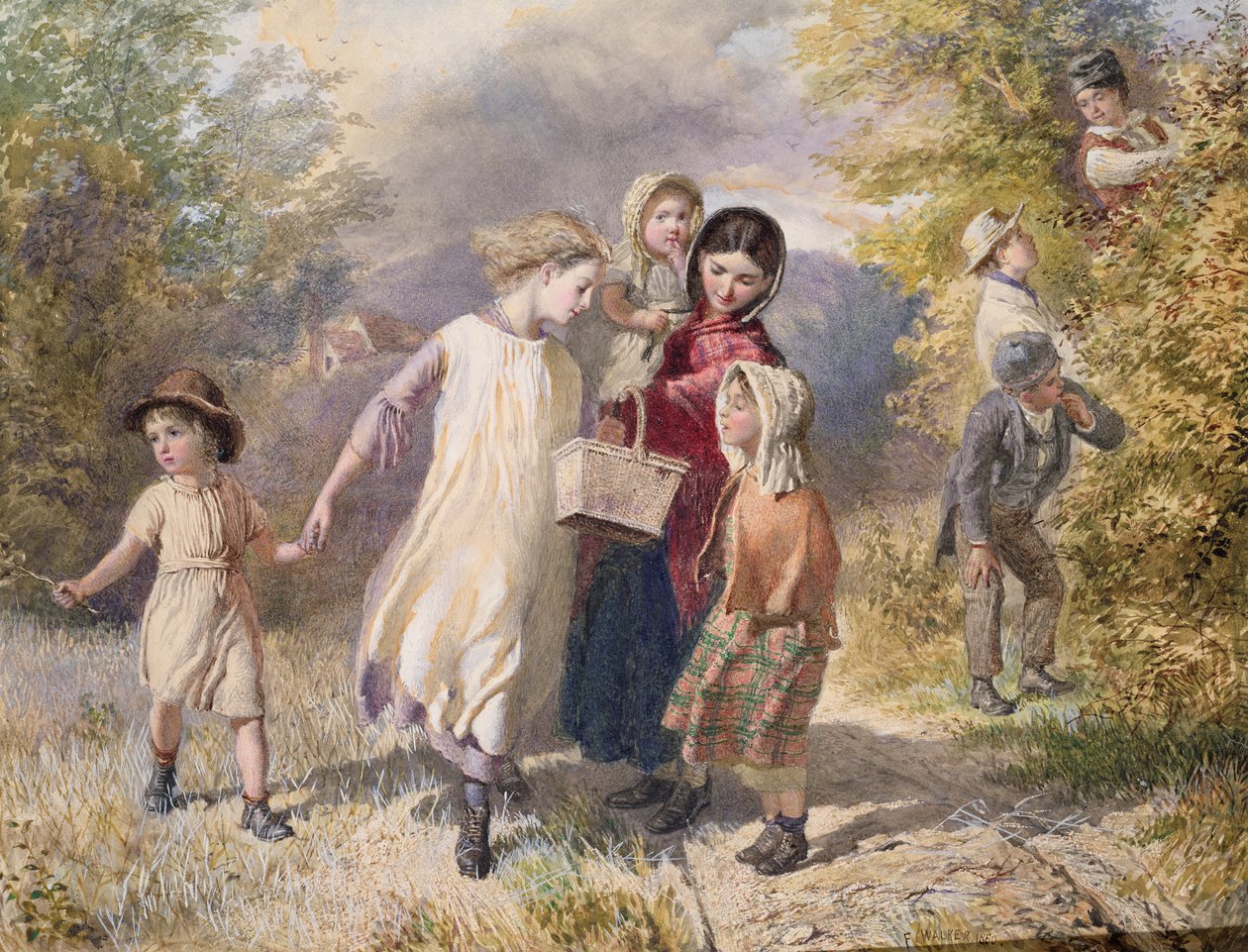 Blackberrying, 1860 (wc na papíře) od Frederick Walker