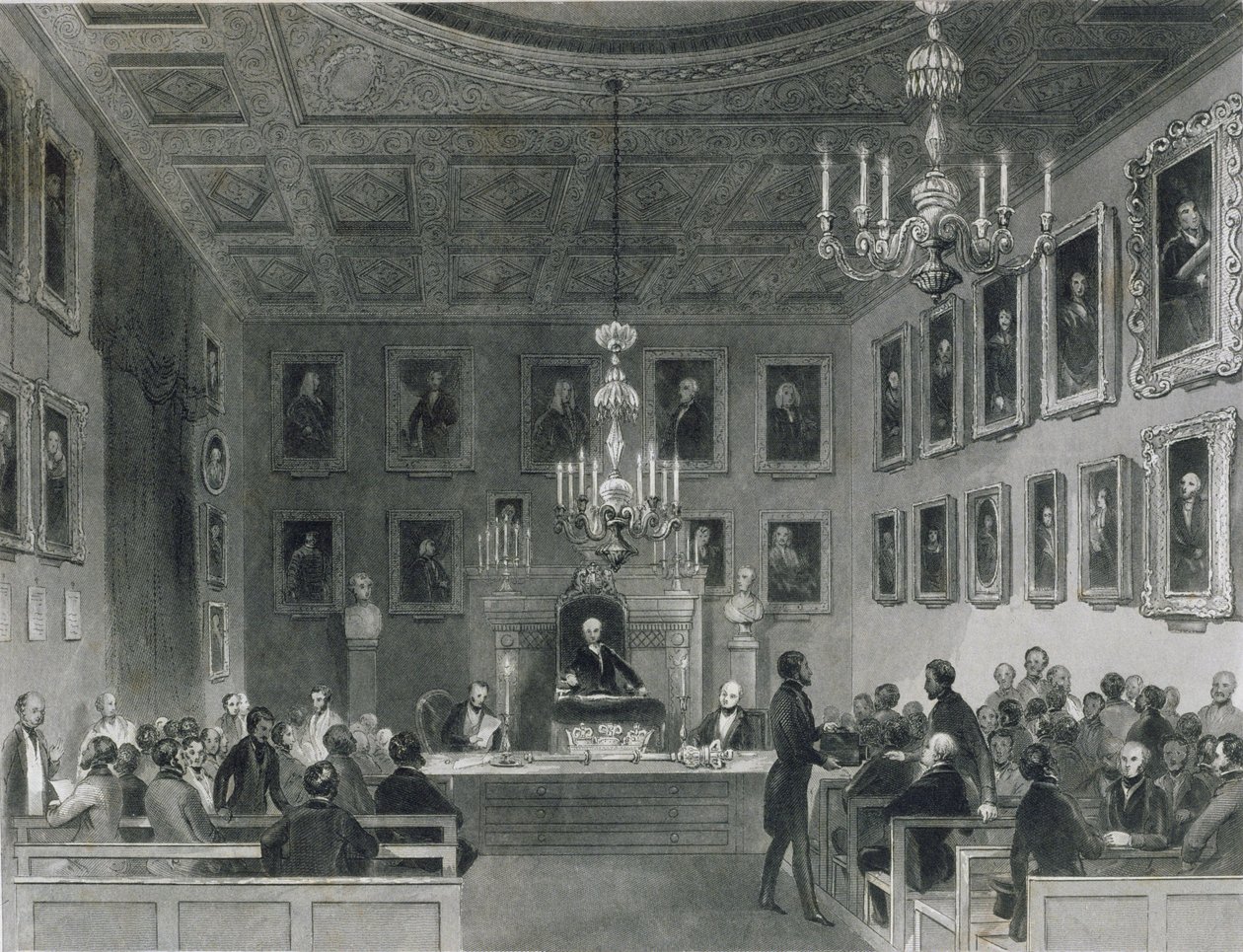 Pohled do interiéru Somerset House, zobrazující setkání Royal Antiquarian Society, c.1840 od Frederick William Fairholt