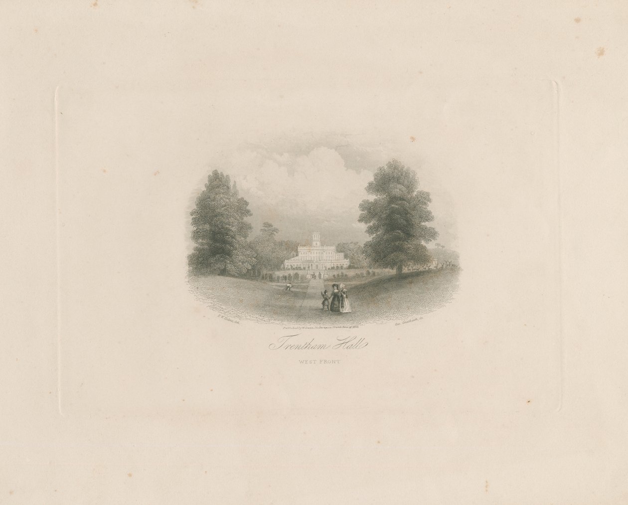 Trentham Hall: rytina (vinětace), nd [c 1843] (tisk) od Frederick William Hulme