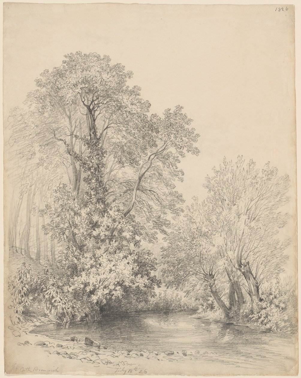 Stromy u řeky na hradě Bromwich od Frederick William Watts