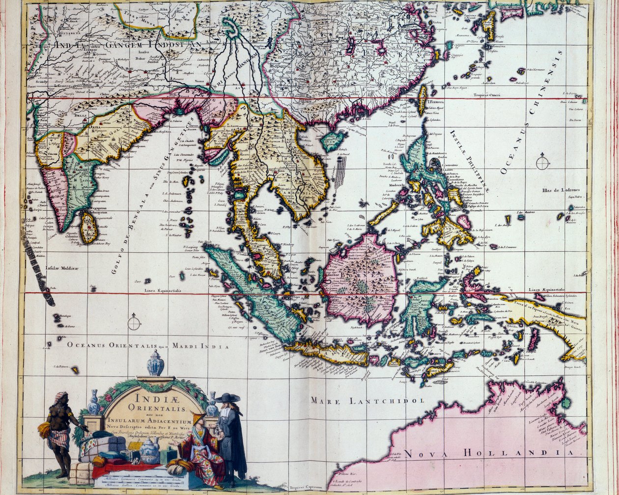 Zeměpis: mapa východní Indie Fredericka de Witta (aktivní kolem roku 1650) Paříž 17. století, B.N. od Frederick de Wit