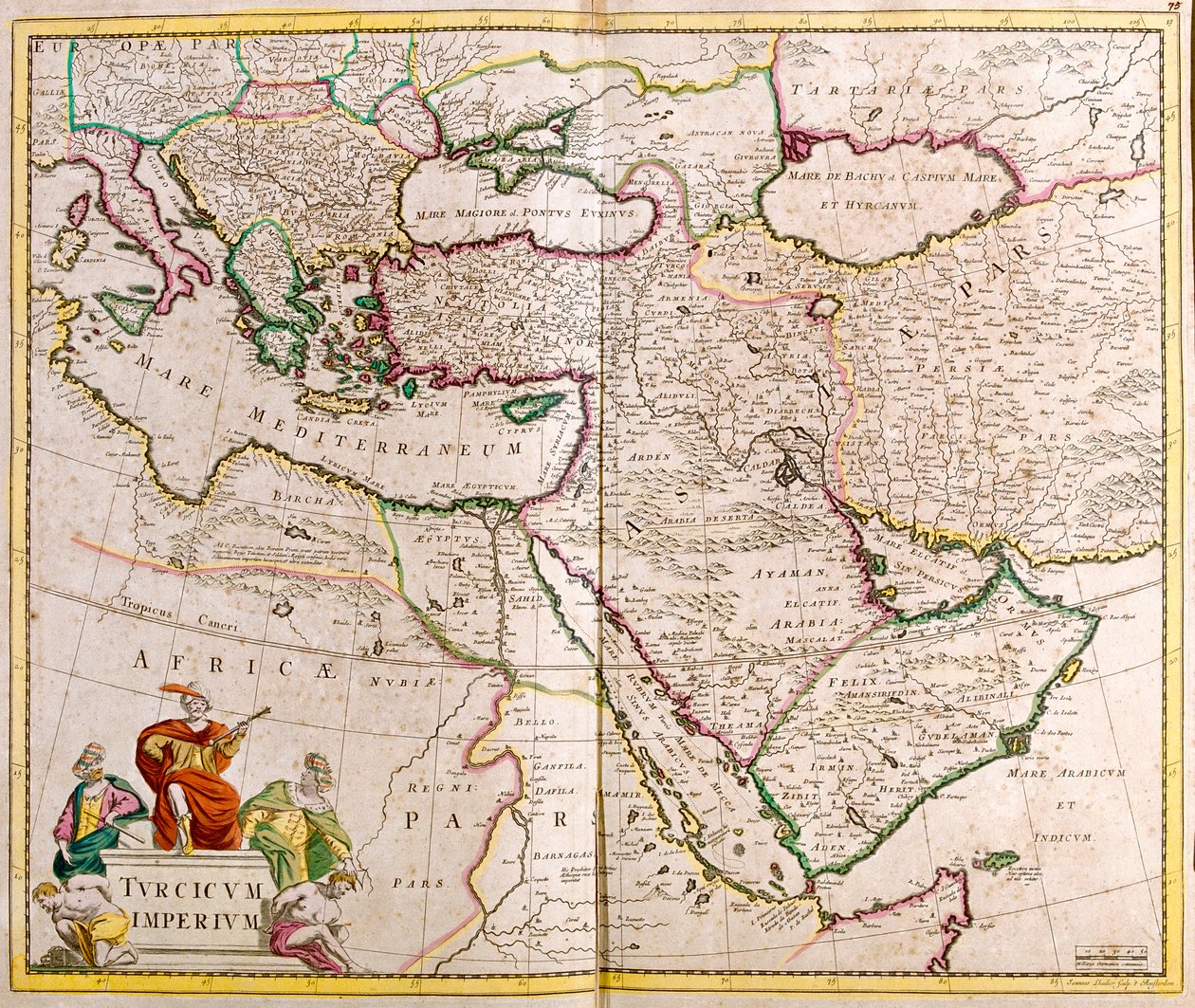 Itálie, Balkánský poloostrov, Turecko, Libanon, Sýrie, Izrael, Jordánsko, Irák, Arabský poloostrov, Írán. od Frederick de Wit