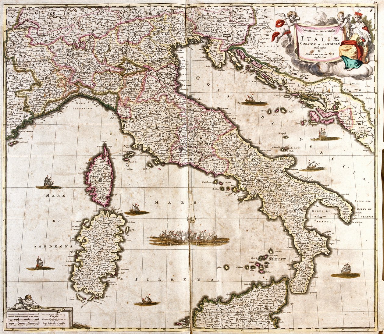 Mapa Itálie, Korsiky a Sardinie (lept od Frederick de Wit