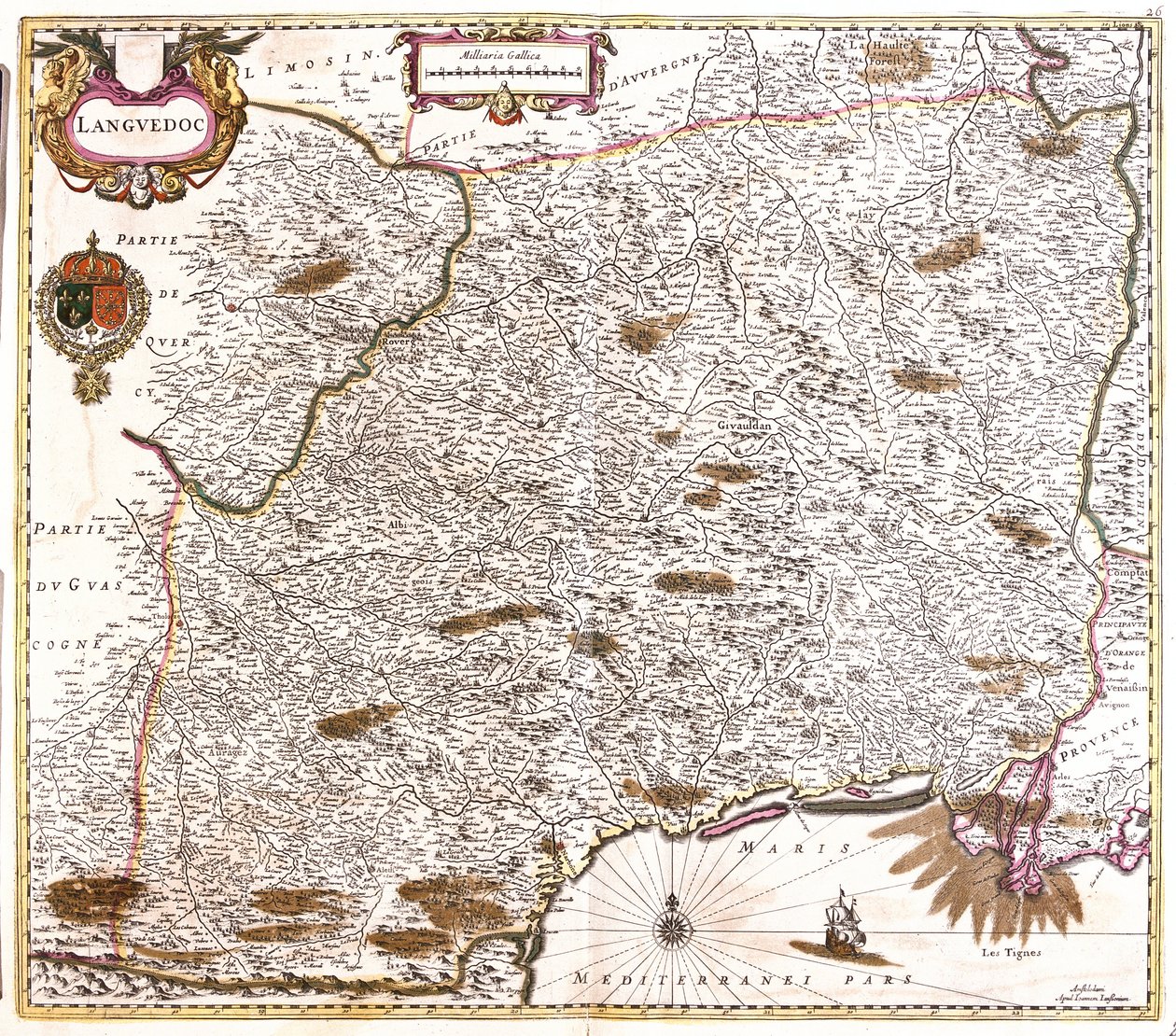 Mapa Languedocu (Francie) (lept od Frederick de Wit