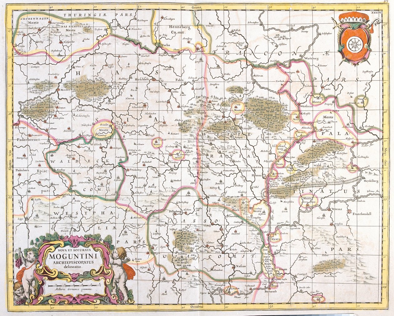Mapa Archeveche of Mainz (Německo) (lept od Frederick de Wit