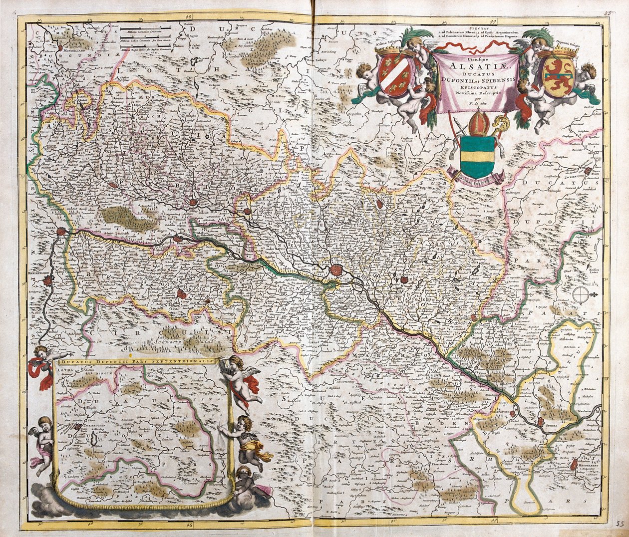 Mapa Alsaského vévodství (Francie) (lept od Frederick de Wit