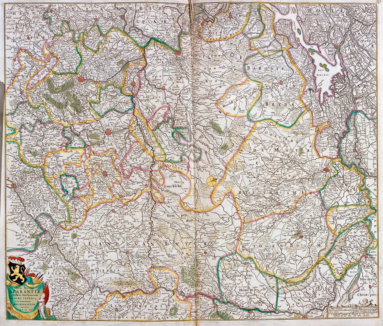 Mapa vévodství Brabant (Belgie, Nizozemsko) (lept od Frederick de Wit