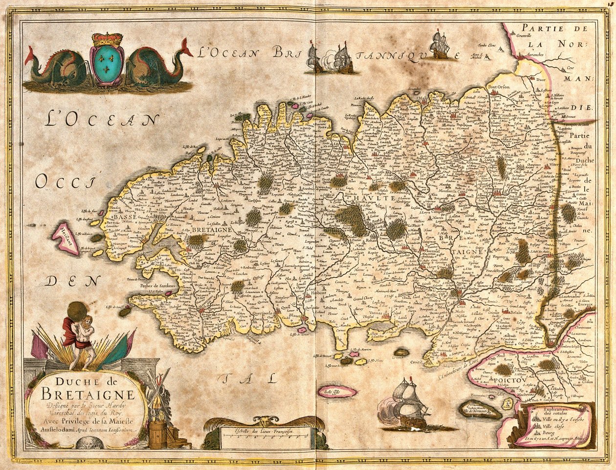 Mapa vévody z Bretaně (Francie) (lept od Frederick de Wit