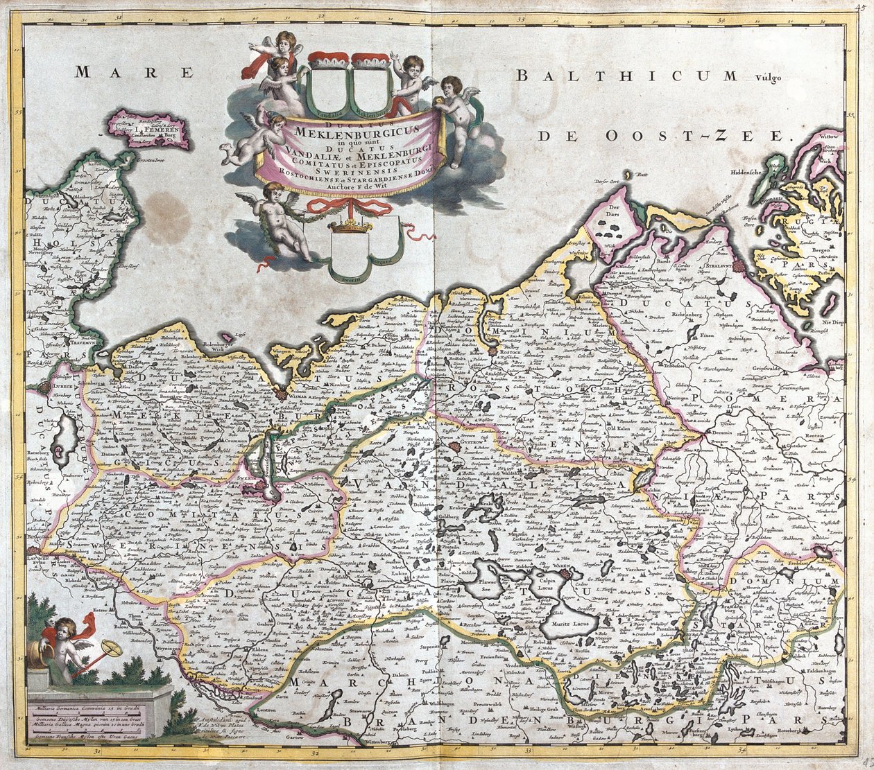 Mapa vévodství Mecklenburg Schwerin (Německo) (lept od Frederick de Wit