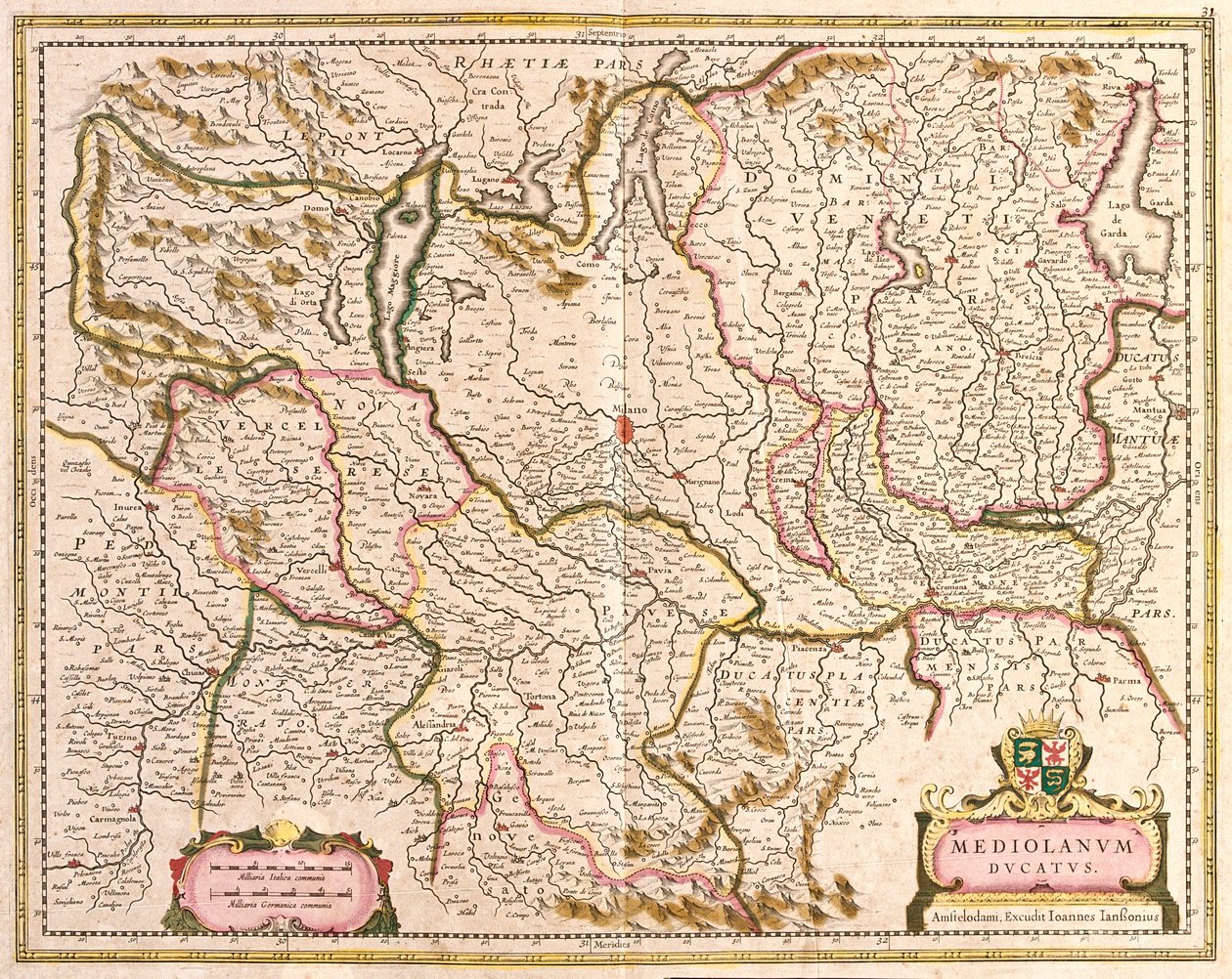 Mapa milánského vévodství (Itálie) (lept od Frederick de Wit